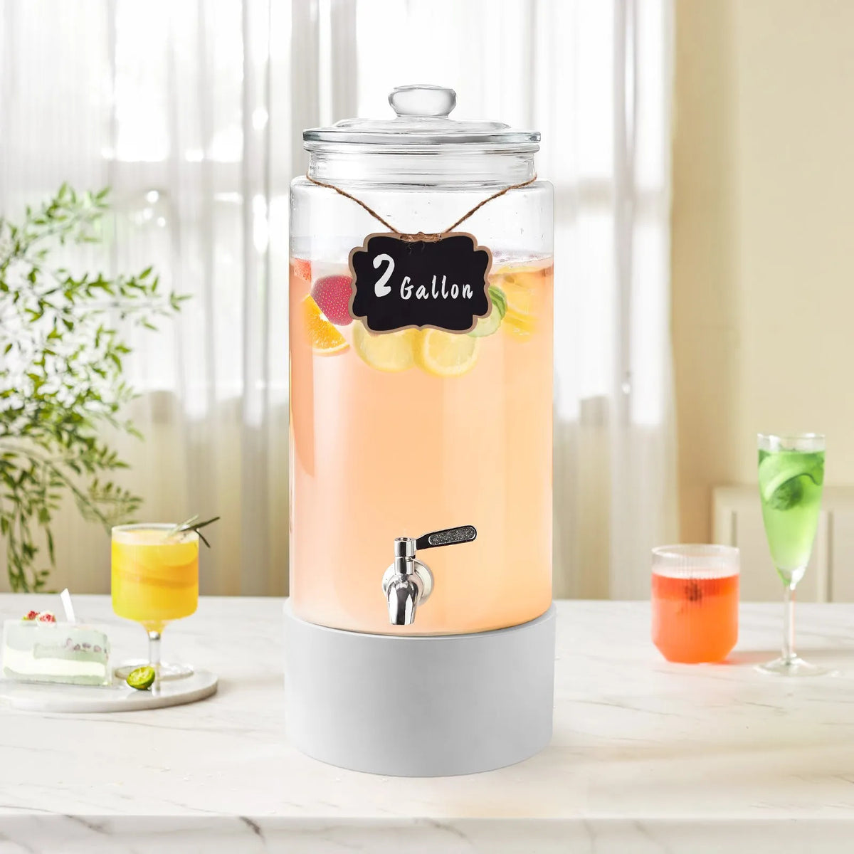 VEVOR Glass Beverage Dispenser 7.57 l with Stainless Steel Tap, for Juice and Lemonade