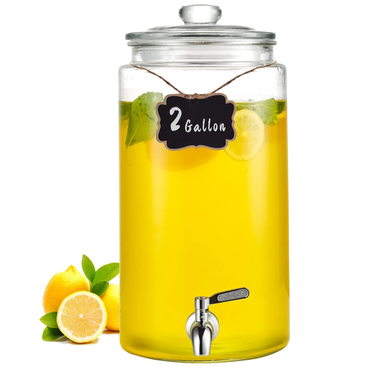 VEVOR Glass Beverage Dispenser 7.57 l with Stainless Steel Tap, for Juice and Lemonade