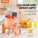 VEVOR dzērienu dozators, 5,7 L stikla tvertne ar statīvu, nerūsējošā tērauda krāns, piemērots sulām, ledus tējai, limonādei, ūdenim, restorāniem un pasākumiem
