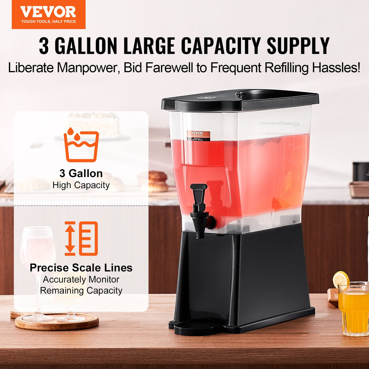 VEVOR plastic beverage dispenser 11.4 l with stand, tap and lid