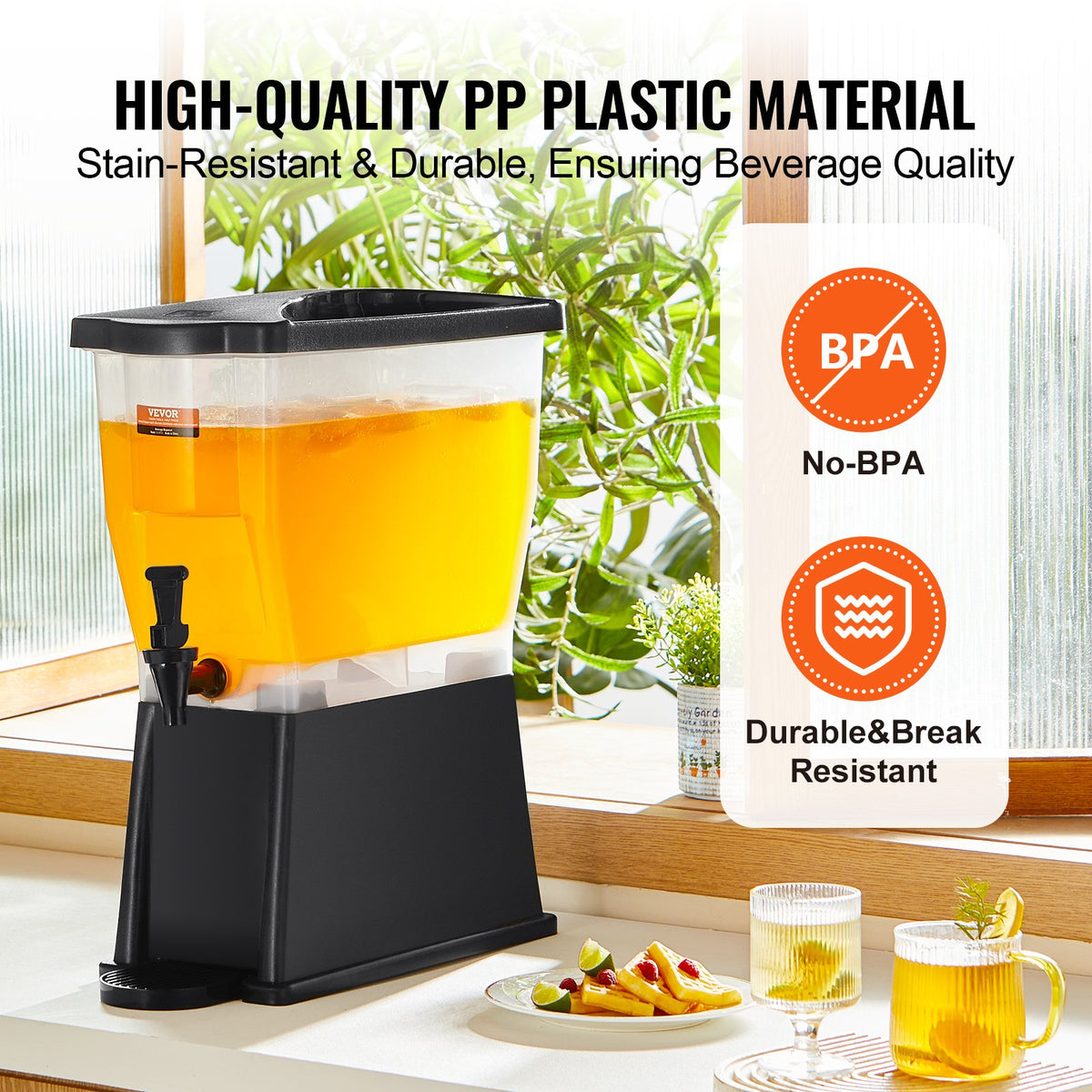 VEVOR plastic beverage dispenser 11.4 l with stand, tap and lid