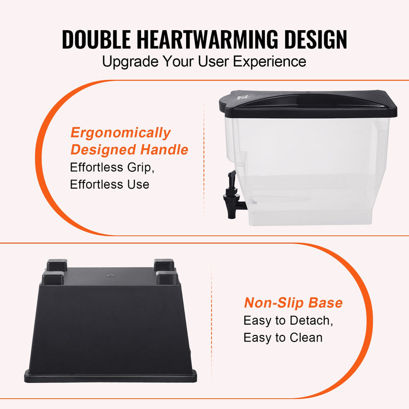 VEVOR dzērienu dozators, 11,4 L tilpuma plastmasas dzērienu trauks ar statīvu, krānu un vāku, piemērots tējai, limonādei, sulai un ūdenim — restorāniem, viesnīcām un pasākumiem