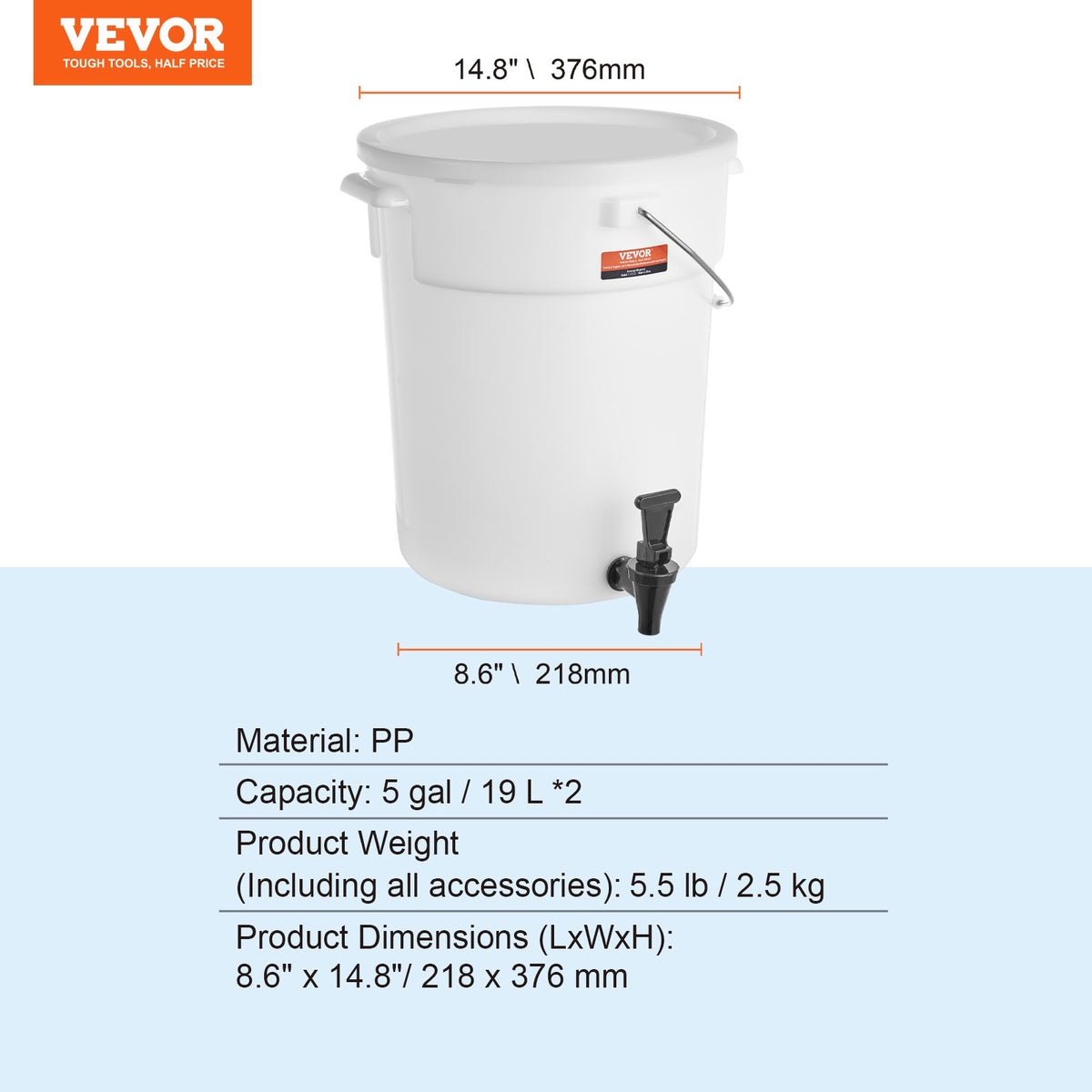 VEVOR plastist joogidosaatorid 18,9 l kraani ja kaanega, 2 tk