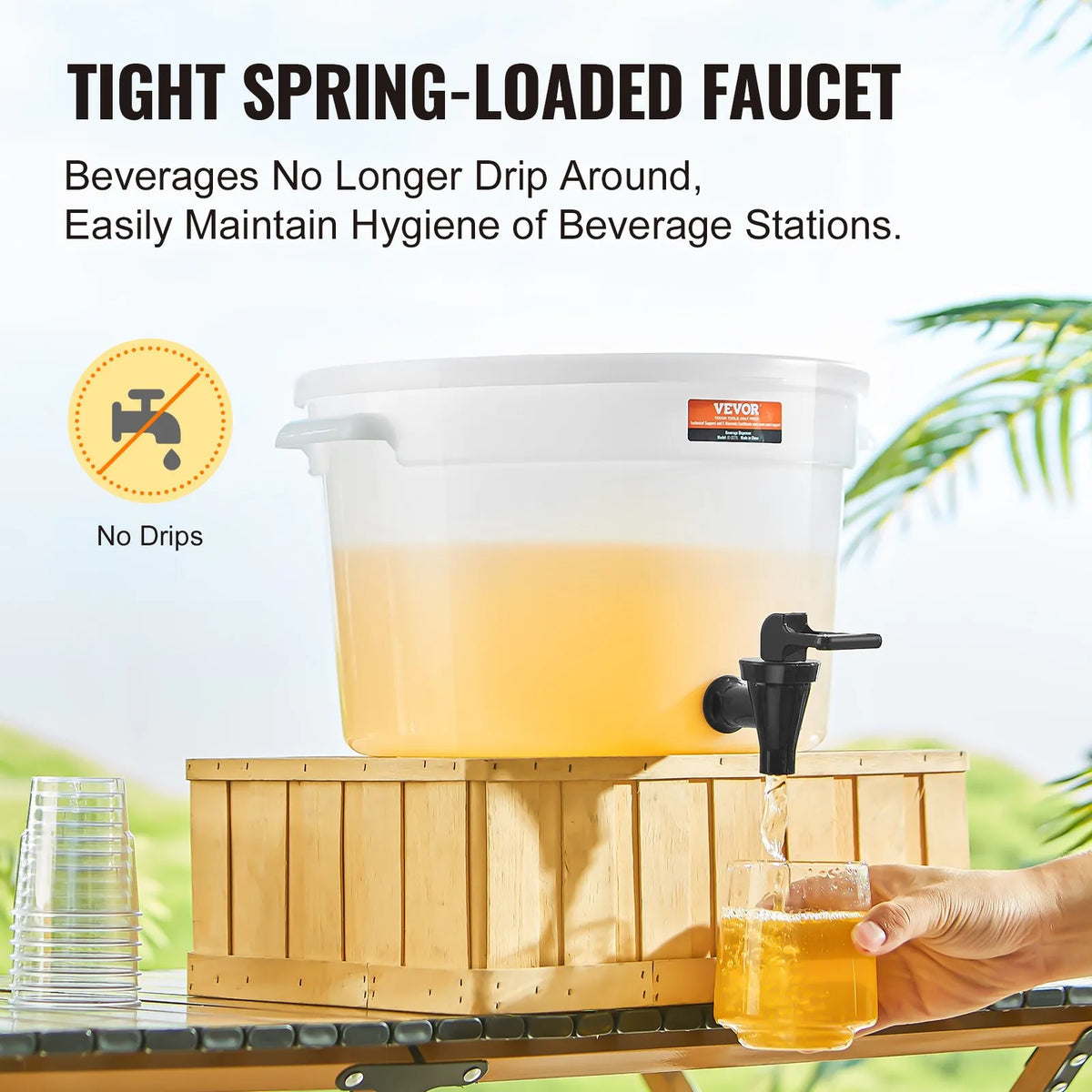 VEVOR plastic beverage dispenser 11.4 l with tap and lid, for iced tea, lemonade and water