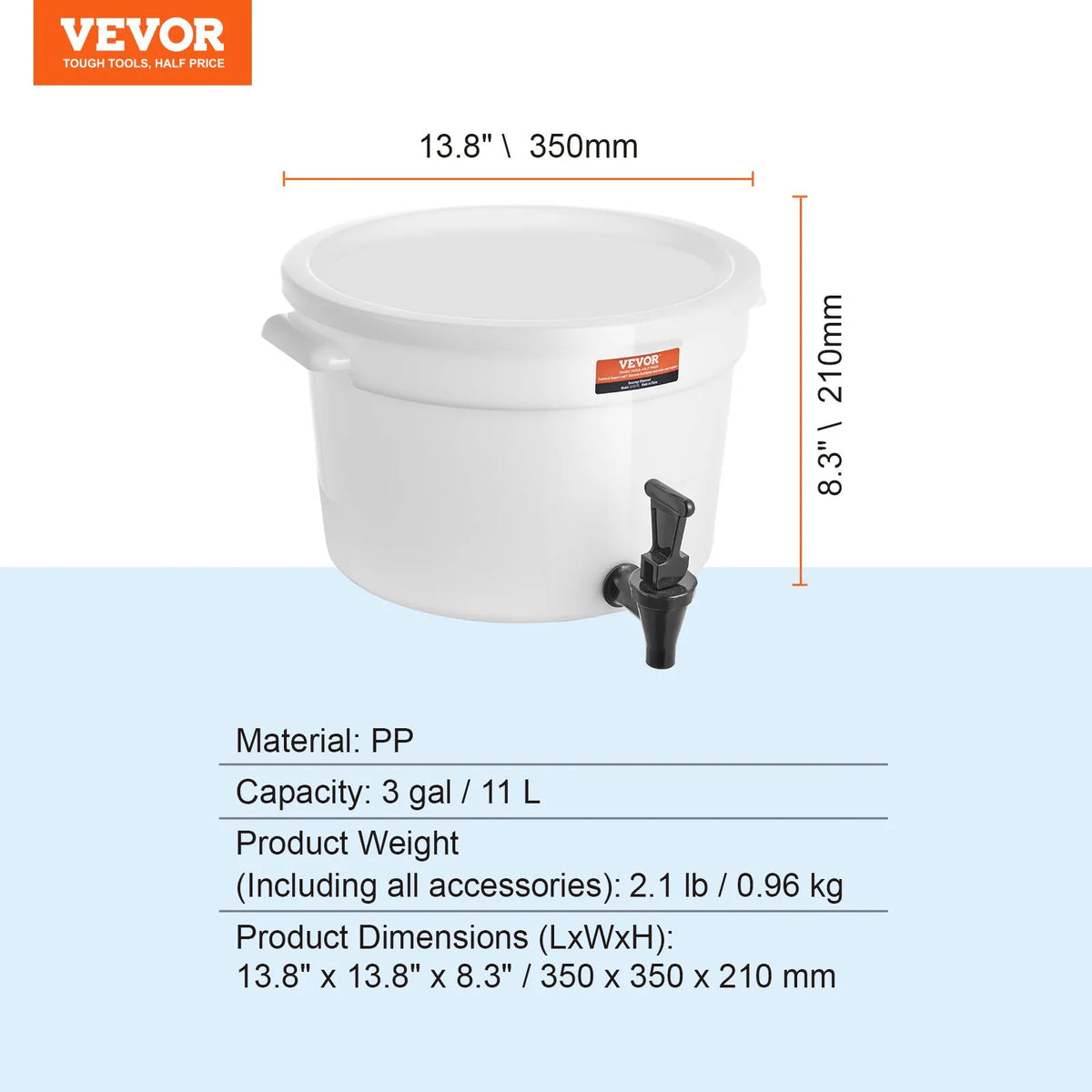 VEVOR plastic beverage dispenser 11.4 l with tap and lid, for iced tea, lemonade and water