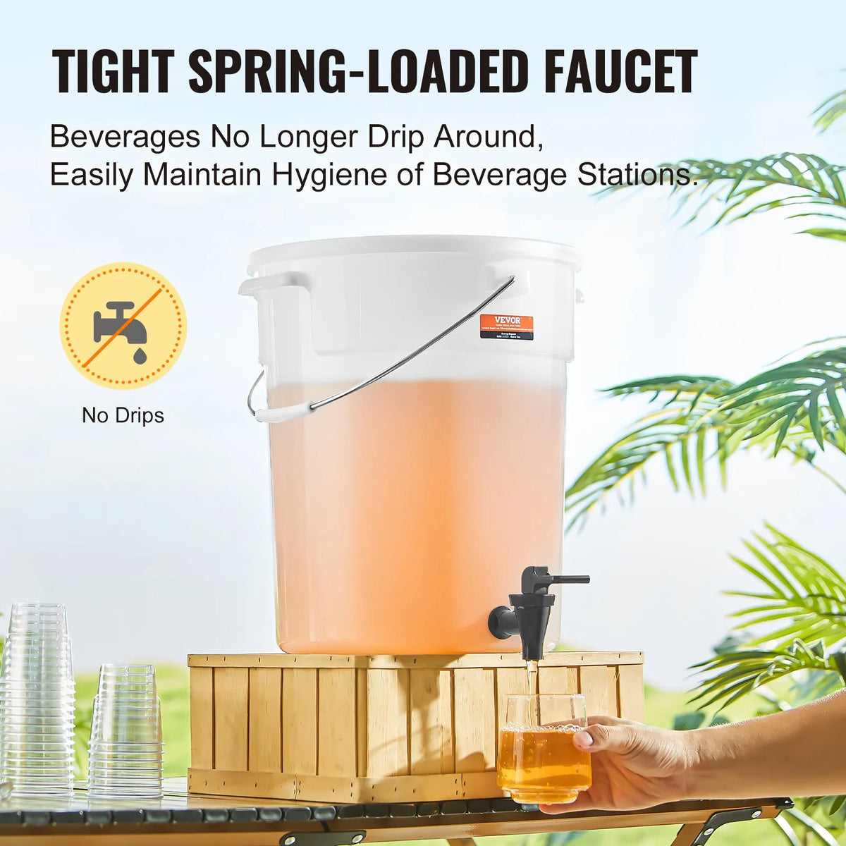 VEVOR plastic beverage dispenser 18.9 l with tap and lid, for tea, lemonade and water