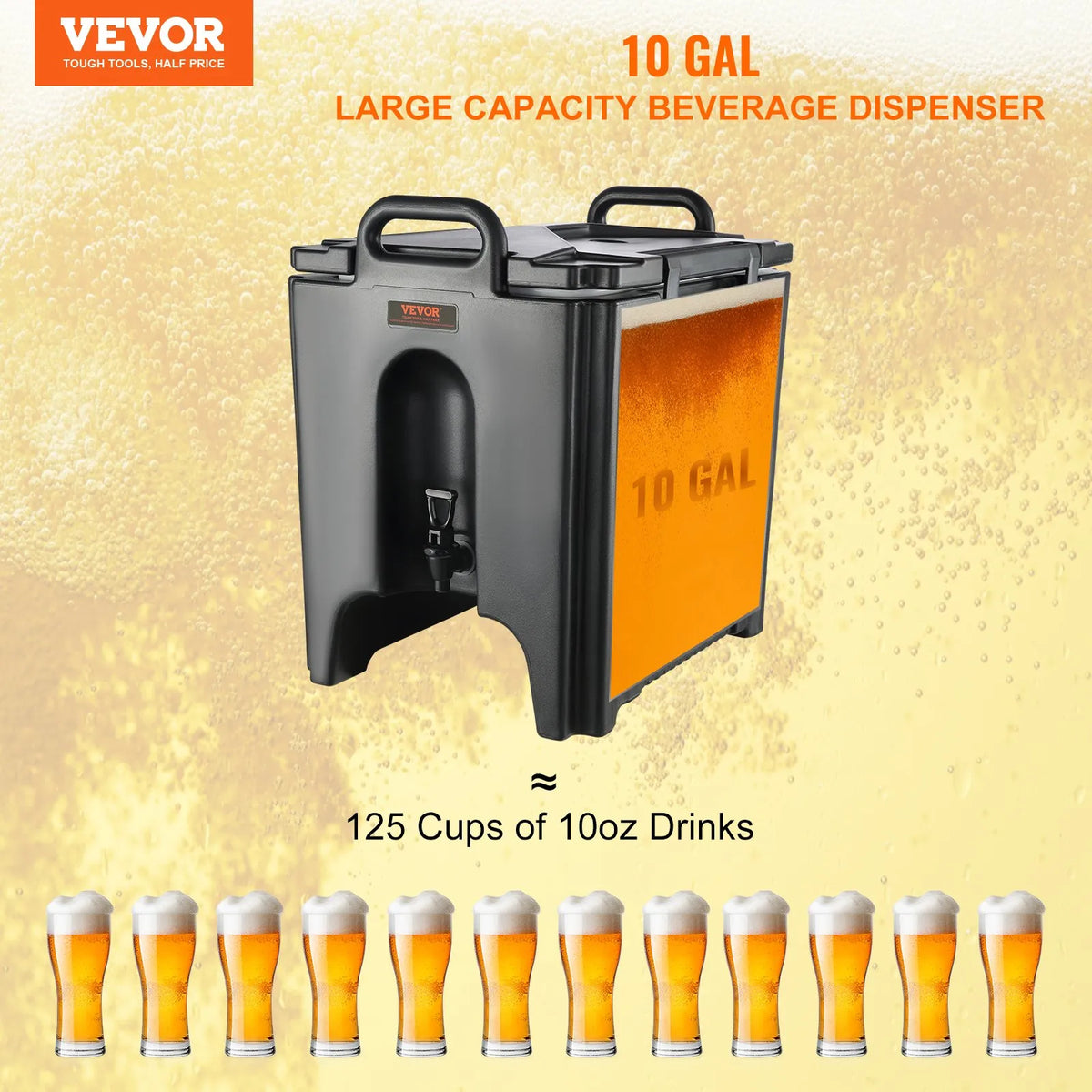 VEVOR Insulated Beverage Dispenser 37.9 L with 3 cm PU Insulation and Two-Tier Tap, for Hot and Cold Drinks