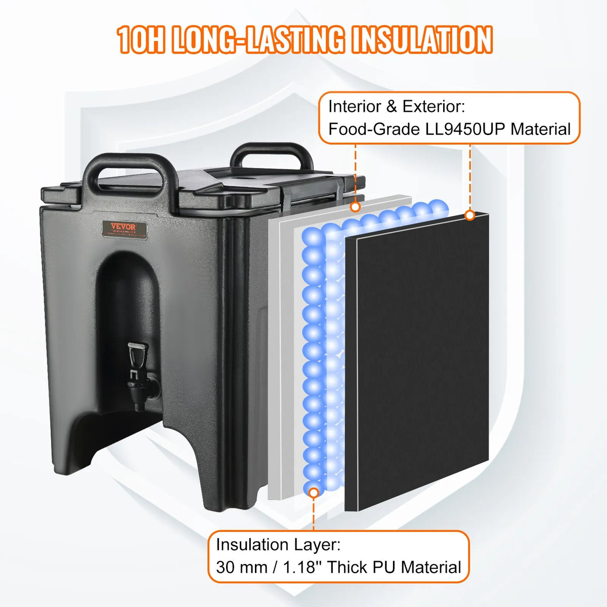 VEVOR Insulated Beverage Dispenser 37.9 L with 3 cm PU Insulation and Two-Tier Tap, for Hot and Cold Drinks