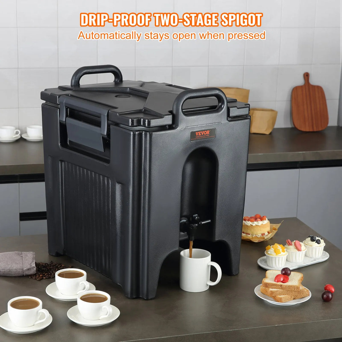 VEVOR Insulated Beverage Dispenser 37.9 L with 3 cm PU Insulation and Two-Tier Tap, for Hot and Cold Drinks