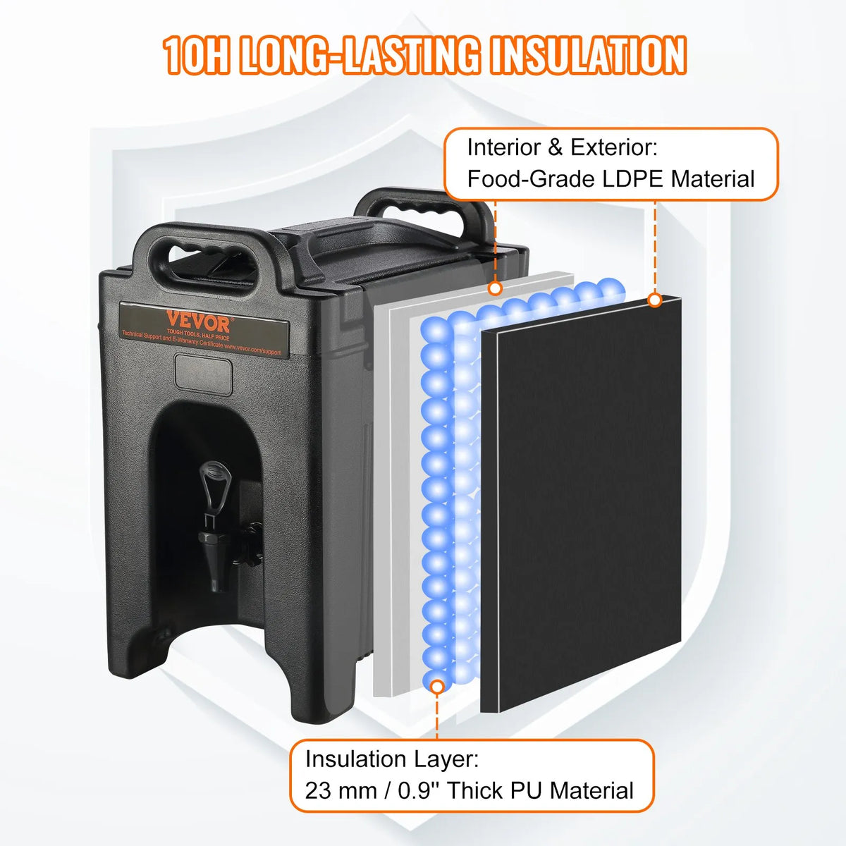VEVOR Insulated Beverage Dispenser 9.5 l, LDPE with 23 mm PU Insulation and Two-Tap Valve