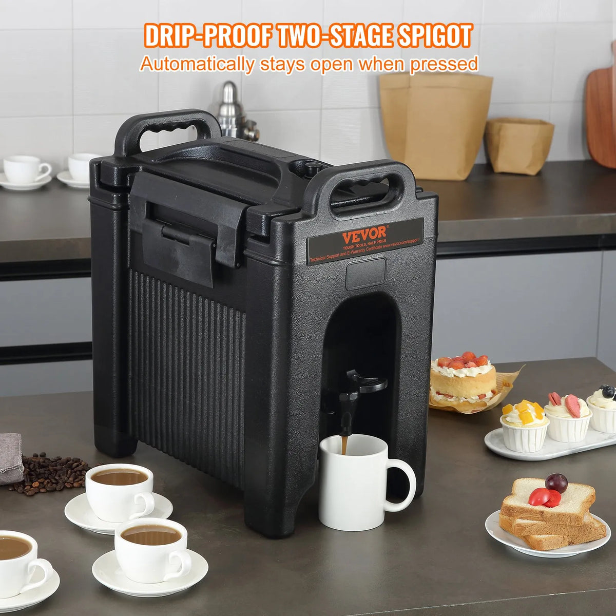 VEVOR Insulated Beverage Dispenser 9.5 l, LDPE with 23 mm PU Insulation and Two-Tap Valve