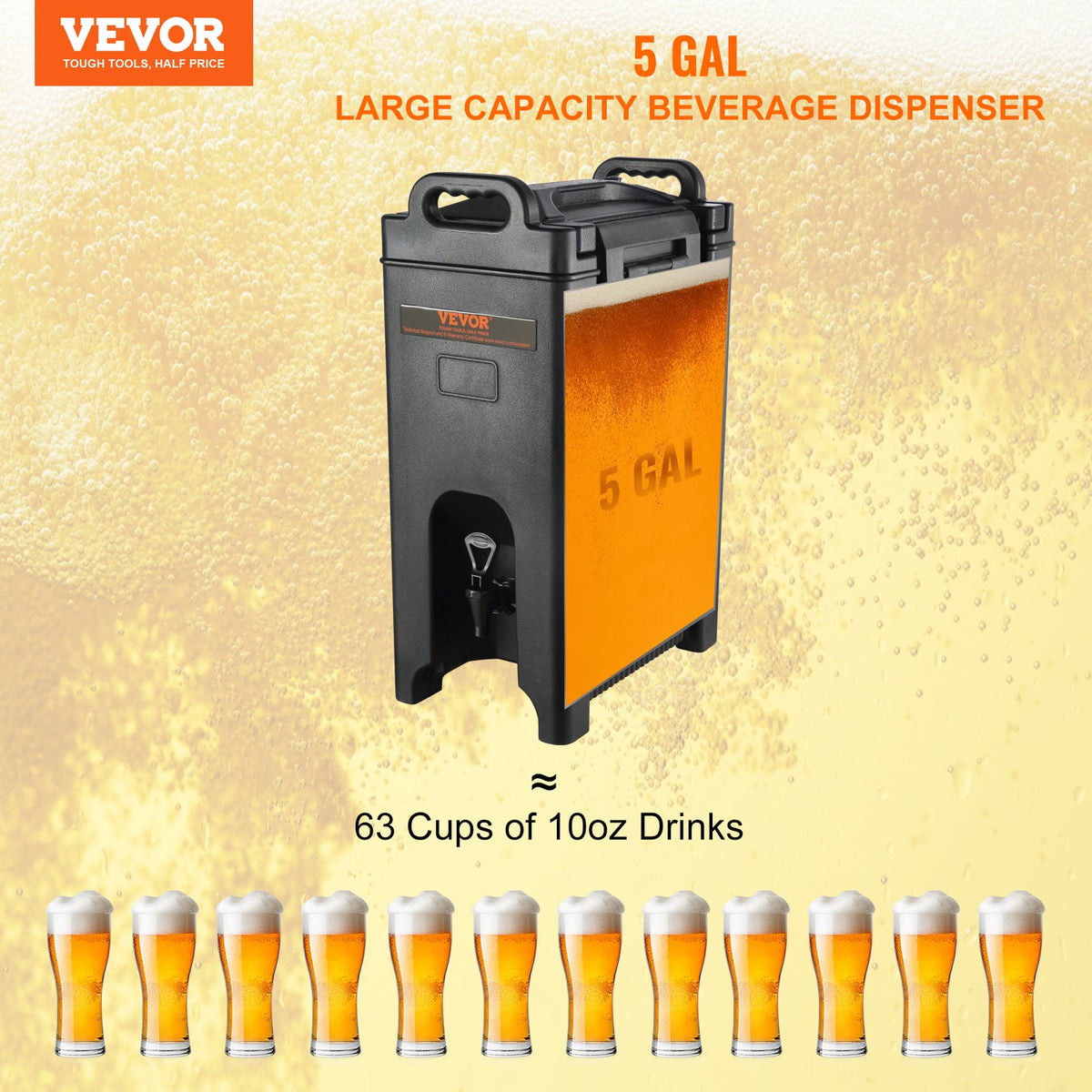 VEVOR Insulated Beverage Dispenser 19 l, LDPE with PU Insulation and Two-Tap System, for Hot and Cold Drinks
