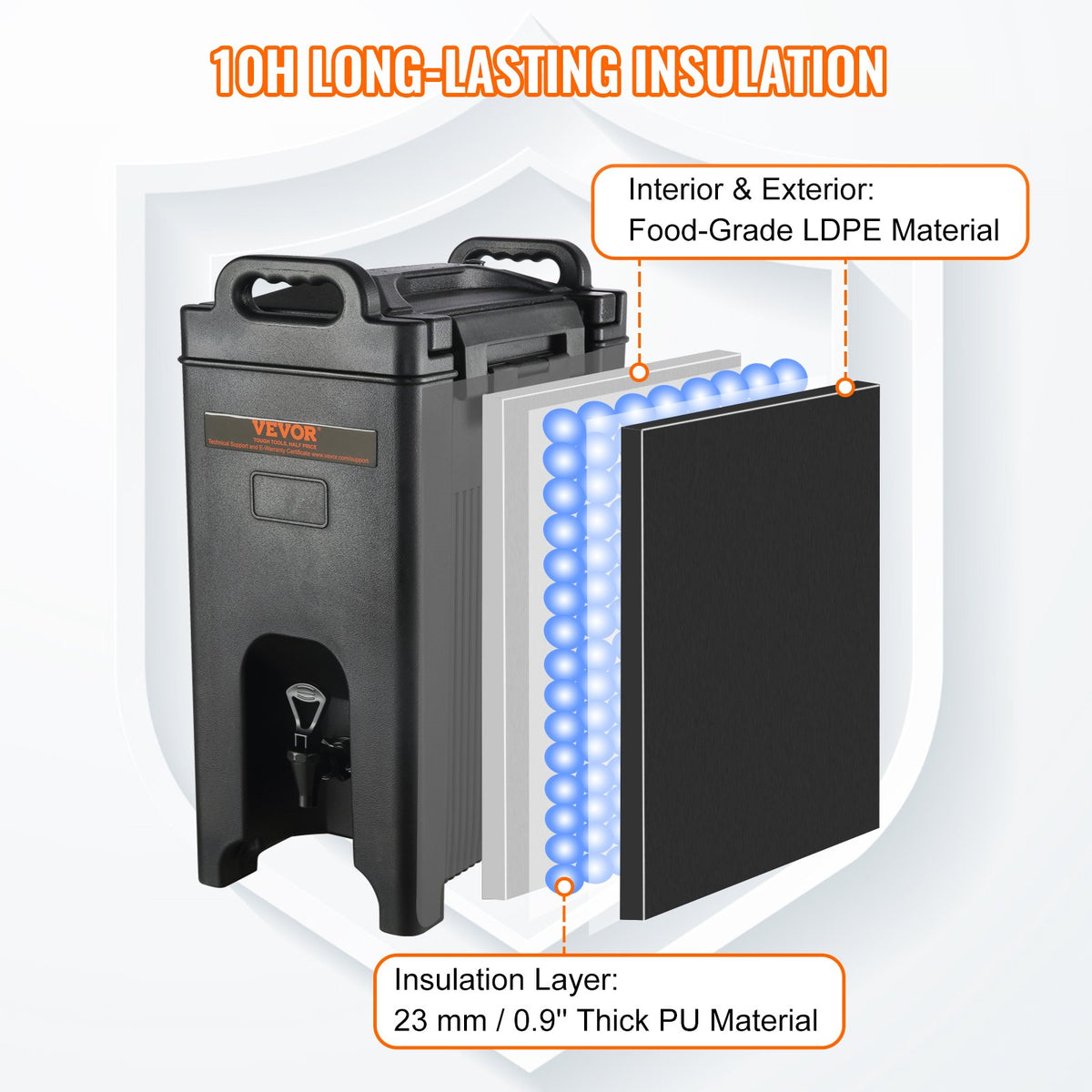 VEVOR Insulated Beverage Dispenser 19 l, LDPE with PU Insulation and Two-Tap System, for Hot and Cold Drinks