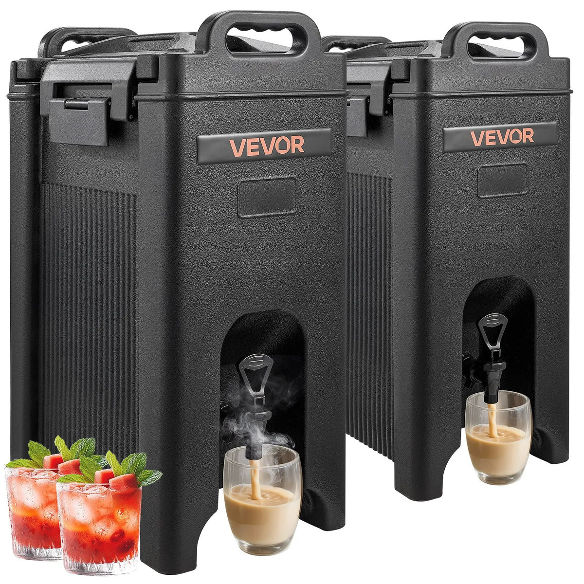VEVOR Insulated Beverage Dispensers 19 l with Tap and Handle, 2 pcs, for Tea, Coffee and Water, Black