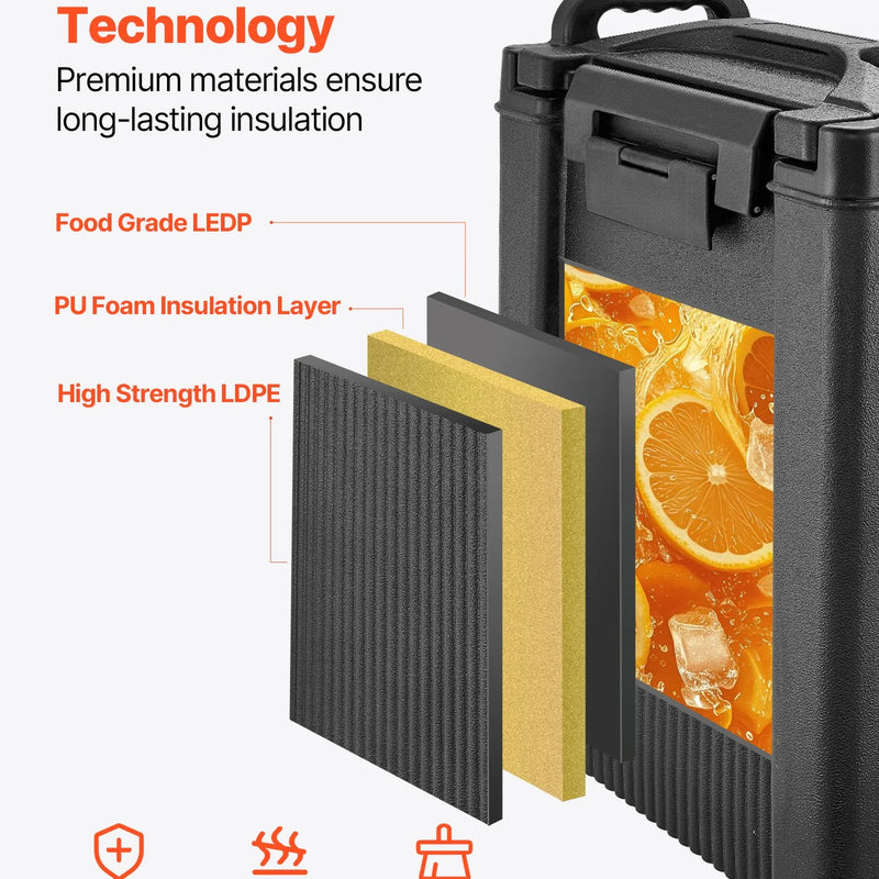 Izolēts dzērienu dozators 19 l, karsto un auksto dzērienu tvertne ar krānu un rokturi, pārtikas kvalitātes termoss tējai, kafijai un ūdenim kafejnīcās un restorānos, 2 gab., melns