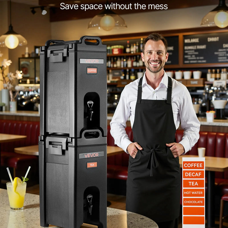 Izolēts dzērienu dozators 19 l, karsto un auksto dzērienu tvertne ar krānu un rokturi, pārtikas kvalitātes termoss tējai, kafijai un ūdenim kafejnīcās un restorānos, 2 gab., melns