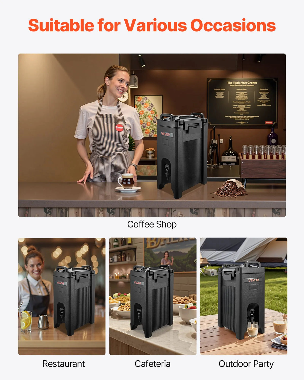 VEVOR Insulated Beverage Dispensers 19 l with Tap and Handle, 2 pcs, for Tea, Coffee and Water, Black