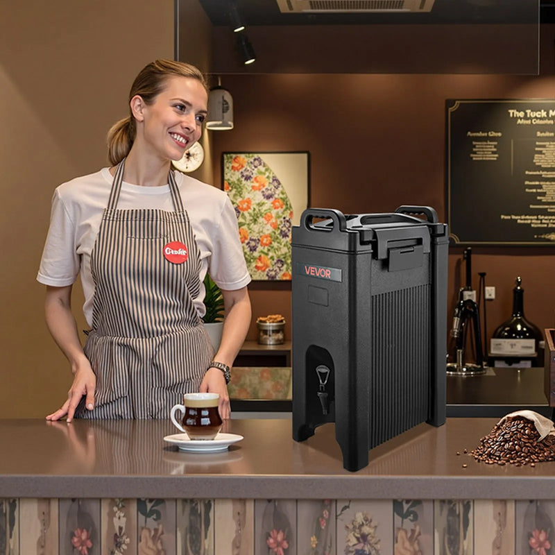 Izolēts dzērienu dozators 19 l, karsto un auksto dzērienu tvertne ar krānu un rokturi, pārtikas kvalitātes termoss tējai, kafijai un ūdenim kafejnīcās un restorānos, 2 gab., melns