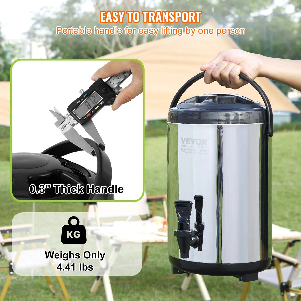 VEVOR Thermal Beverage Dispenser 7.6 L with Tap, Stainless Steel, Hot and Cold Drinks