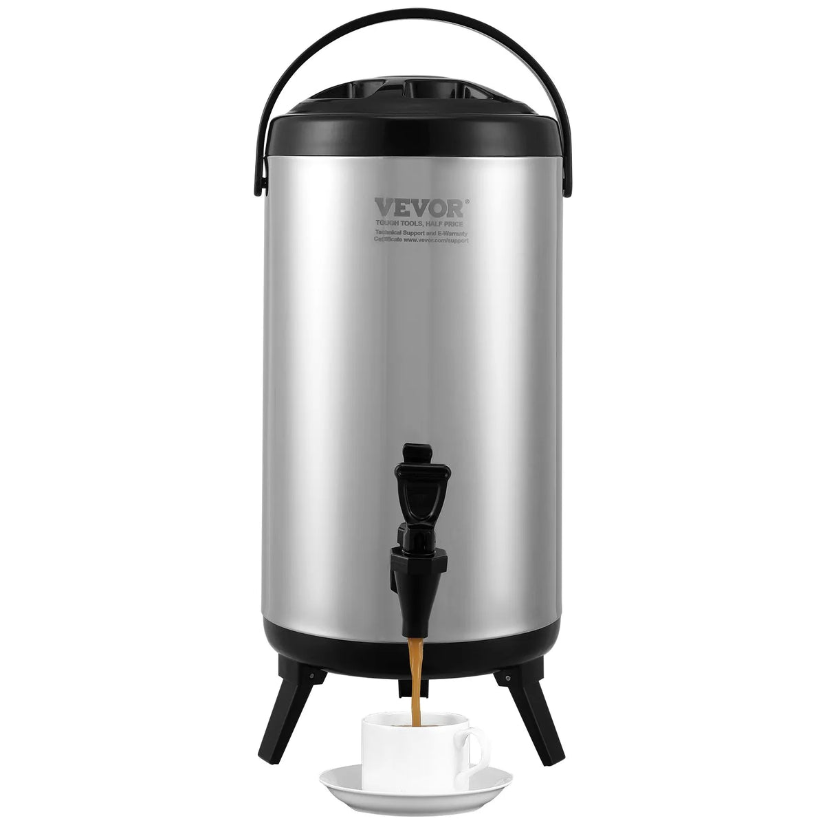 VEVOR Thermal Beverage Dispenser 9.2 l with Tap, Stainless Steel, Hot and Cold Drinks