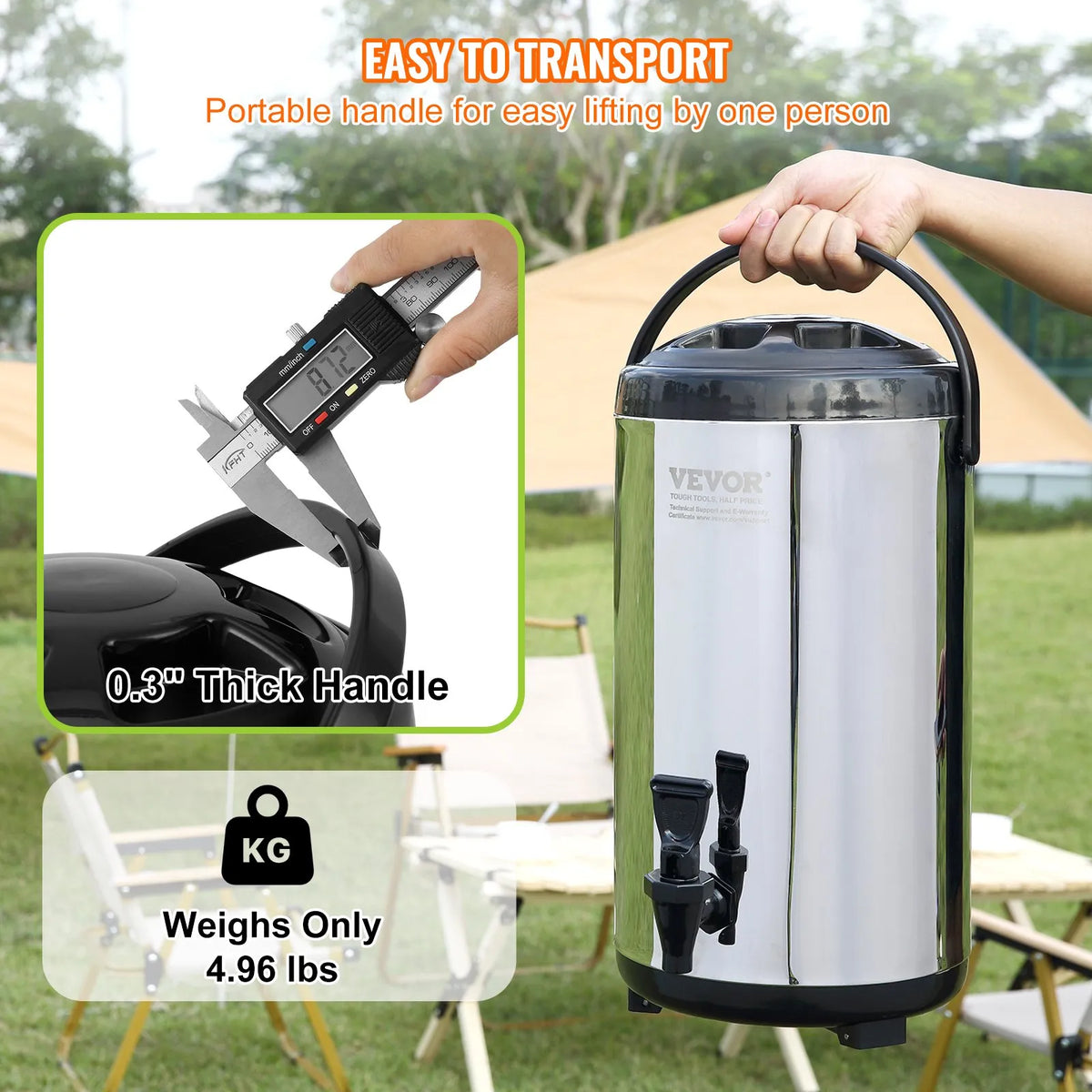VEVOR Thermal Beverage Dispenser 9.2 l with Tap, Stainless Steel, Hot and Cold Drinks