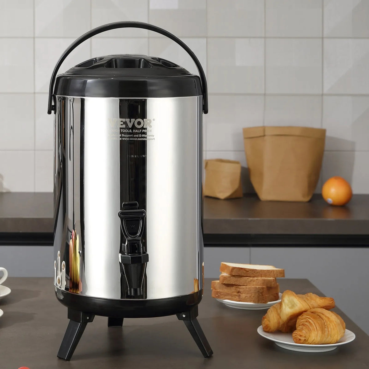 VEVOR Thermal Beverage Dispenser 9.2 l with Tap, Stainless Steel, Hot and Cold Drinks