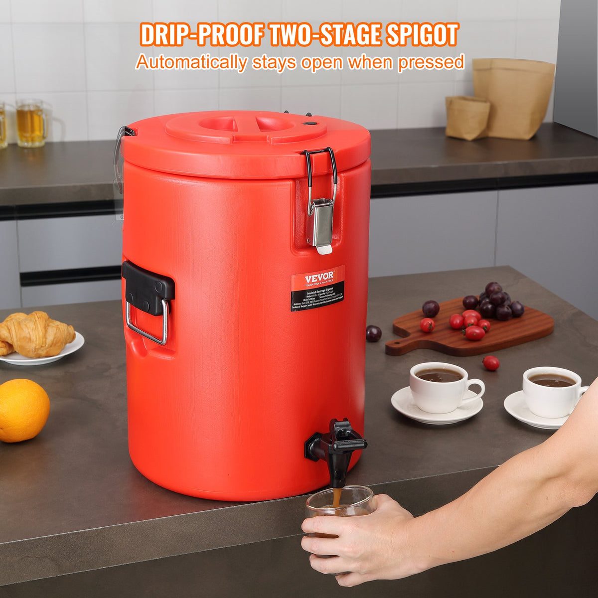 VEVOR Thermal Beverage Dispenser 17.2 l with Tap, Stainless Steel, Hot and Cold Drinks