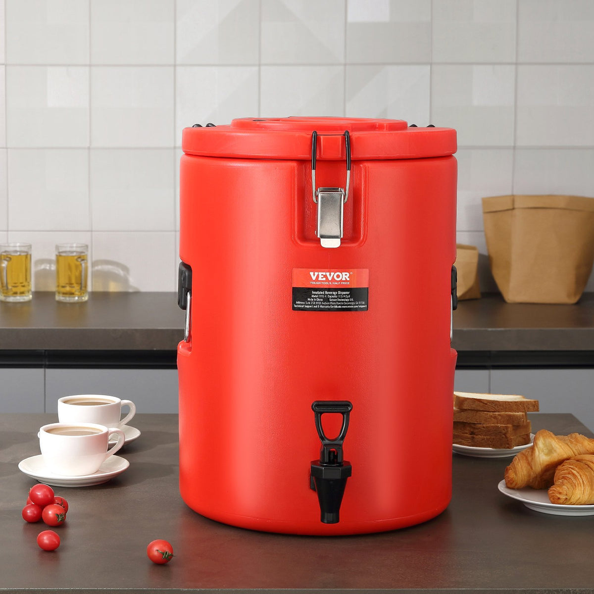 VEVOR Thermal Beverage Dispenser 17.2 l with Tap, Stainless Steel, Hot and Cold Drinks
