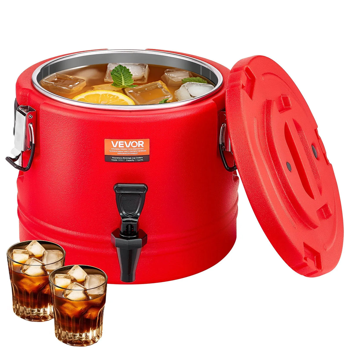 VEVOR 8 L Thermal Beverage Dispenser with Tap, 304 Stainless Steel Interior, for Tea and Coffee
