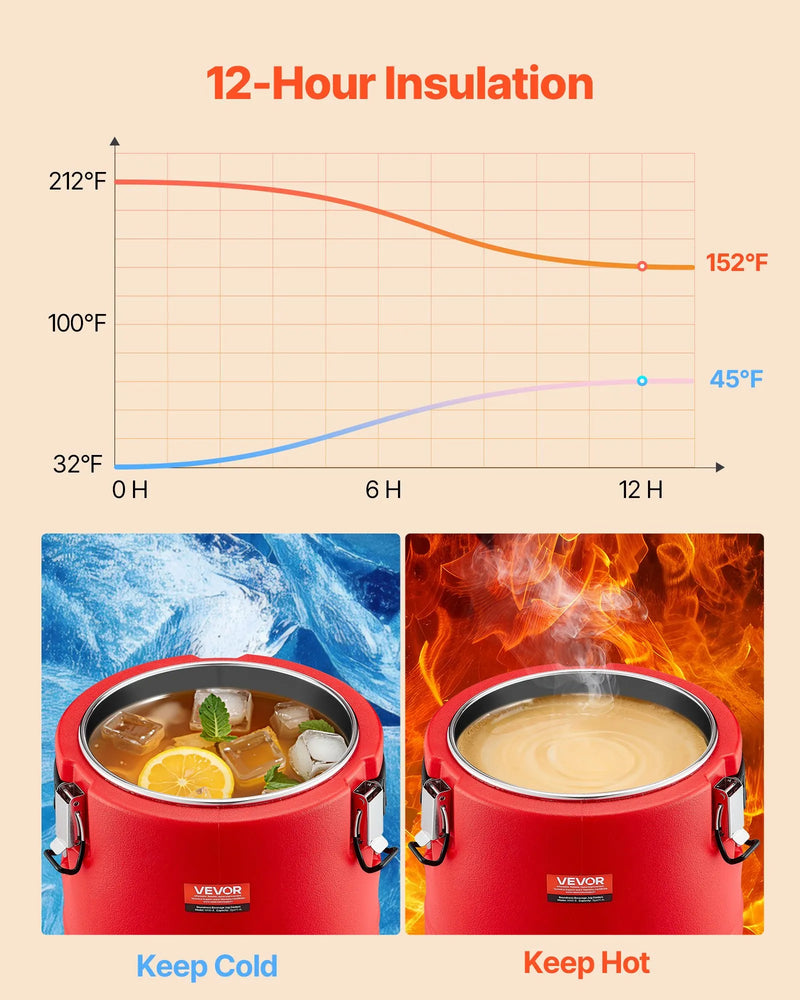 VEVOR izolētais dzērienu dozators, 8 L (2,2 gal) termo trauks karstiem un aukstiem dzērieniem ar krānu, pārtikas kvalitātes dzērienu konteiners ar 304 nerūsējošā tērauda iekšpusi, piemērots tējai, kafijai, restorāniem un āra pasākumiem