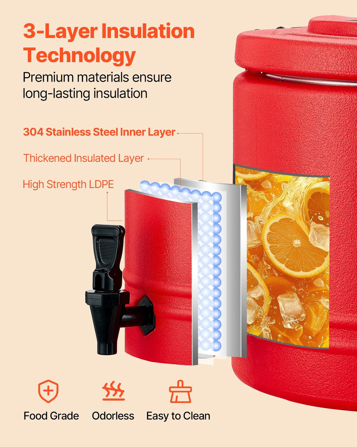 VEVOR 8 L Thermal Beverage Dispenser with Tap, 304 Stainless Steel Interior, for Tea and Coffee