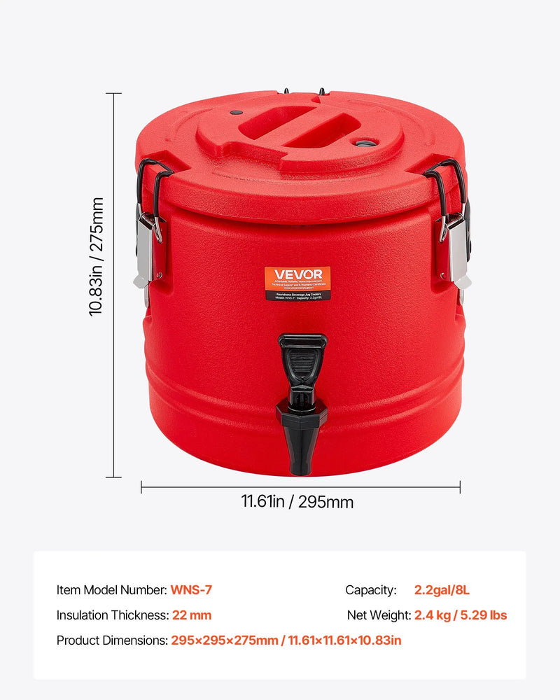 VEVOR izolētais dzērienu dozators, 8 L (2,2 gal) termo trauks karstiem un aukstiem dzērieniem ar krānu, pārtikas kvalitātes dzērienu konteiners ar 304 nerūsējošā tērauda iekšpusi, piemērots tējai, kafijai, restorāniem un āra pasākumiem