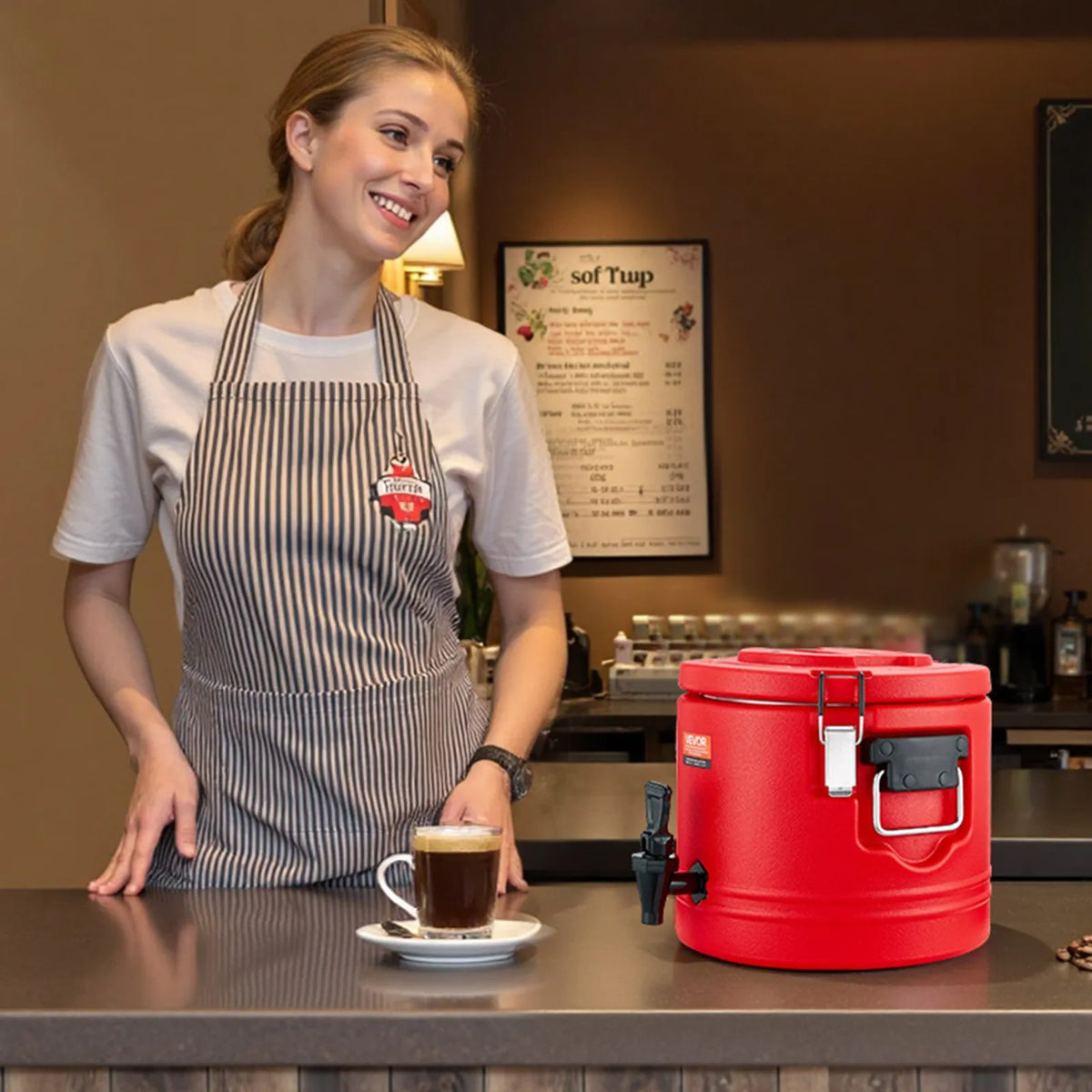 VEVOR 8 L Thermal Beverage Dispenser with Tap, 304 Stainless Steel Interior, for Tea and Coffee