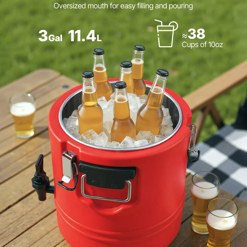 VEVOR izolētais dzērienu dozators, 11,4 L (3 gal) termo trauks karstiem un aukstiem dzērieniem ar krānu, pārtikas kvalitātes dzērienu konteiners ar 304 nerūsējošā tērauda iekšpusi, piemērots tējai, kafijai, restorāniem un āra pasākumiem