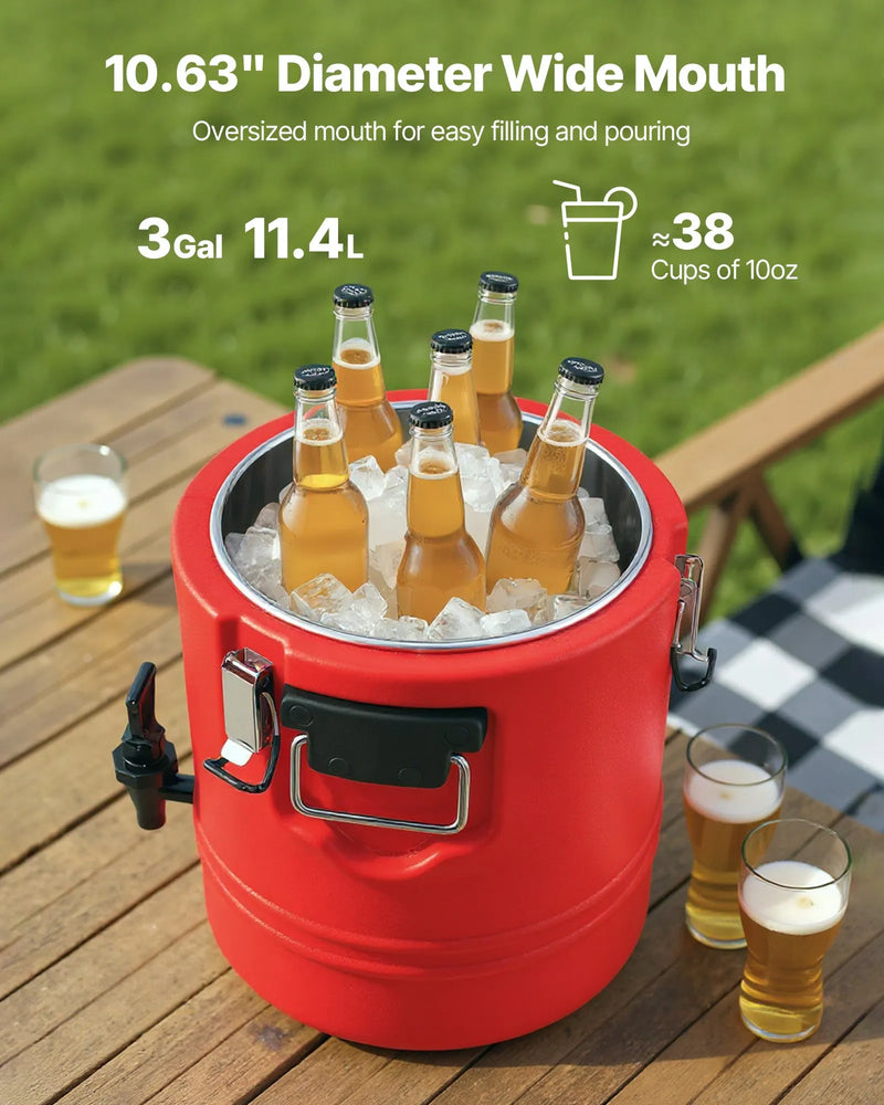 VEVOR izolētais dzērienu dozators, 11,4 L (3 gal) termo trauks karstiem un aukstiem dzērieniem ar krānu, pārtikas kvalitātes dzērienu konteiners ar 304 nerūsējošā tērauda iekšpusi, piemērots tējai, kafijai, restorāniem un āra pasākumiem