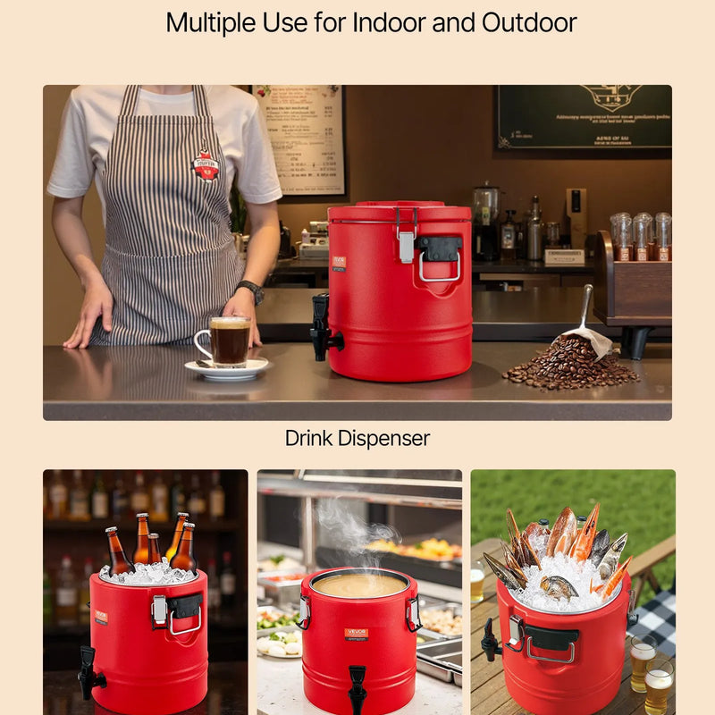 VEVOR izolētais dzērienu dozators, 11,4 L (3 gal) termo trauks karstiem un aukstiem dzērieniem ar krānu, pārtikas kvalitātes dzērienu konteiners ar 304 nerūsējošā tērauda iekšpusi, piemērots tējai, kafijai, restorāniem un āra pasākumiem