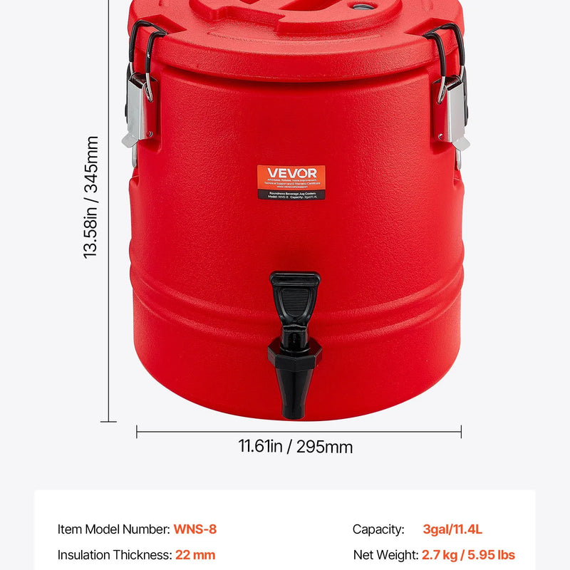 VEVOR izolētais dzērienu dozators, 11,4 L (3 gal) termo trauks karstiem un aukstiem dzērieniem ar krānu, pārtikas kvalitātes dzērienu konteiners ar 304 nerūsējošā tērauda iekšpusi, piemērots tējai, kafijai, restorāniem un āra pasākumiem