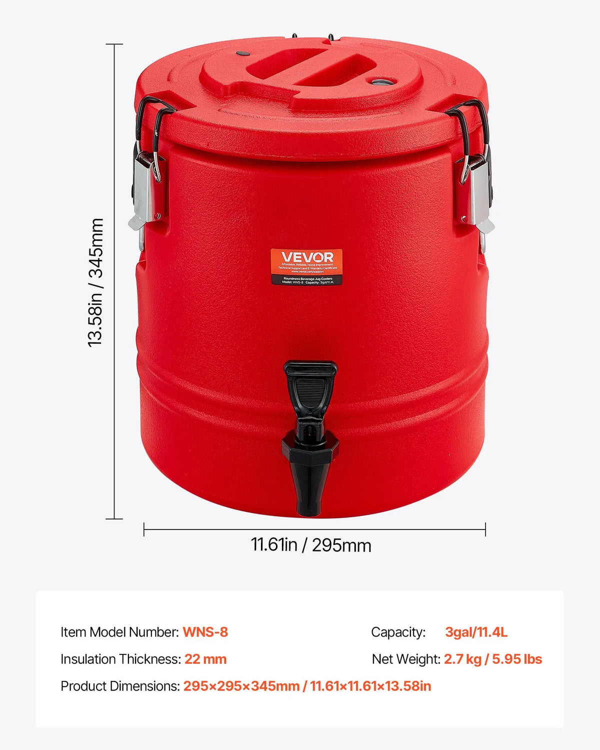 VEVOR Thermal Beverage Dispenser 11.4 l with Tap, 304 Stainless Steel Interior, for Tea and Coffee