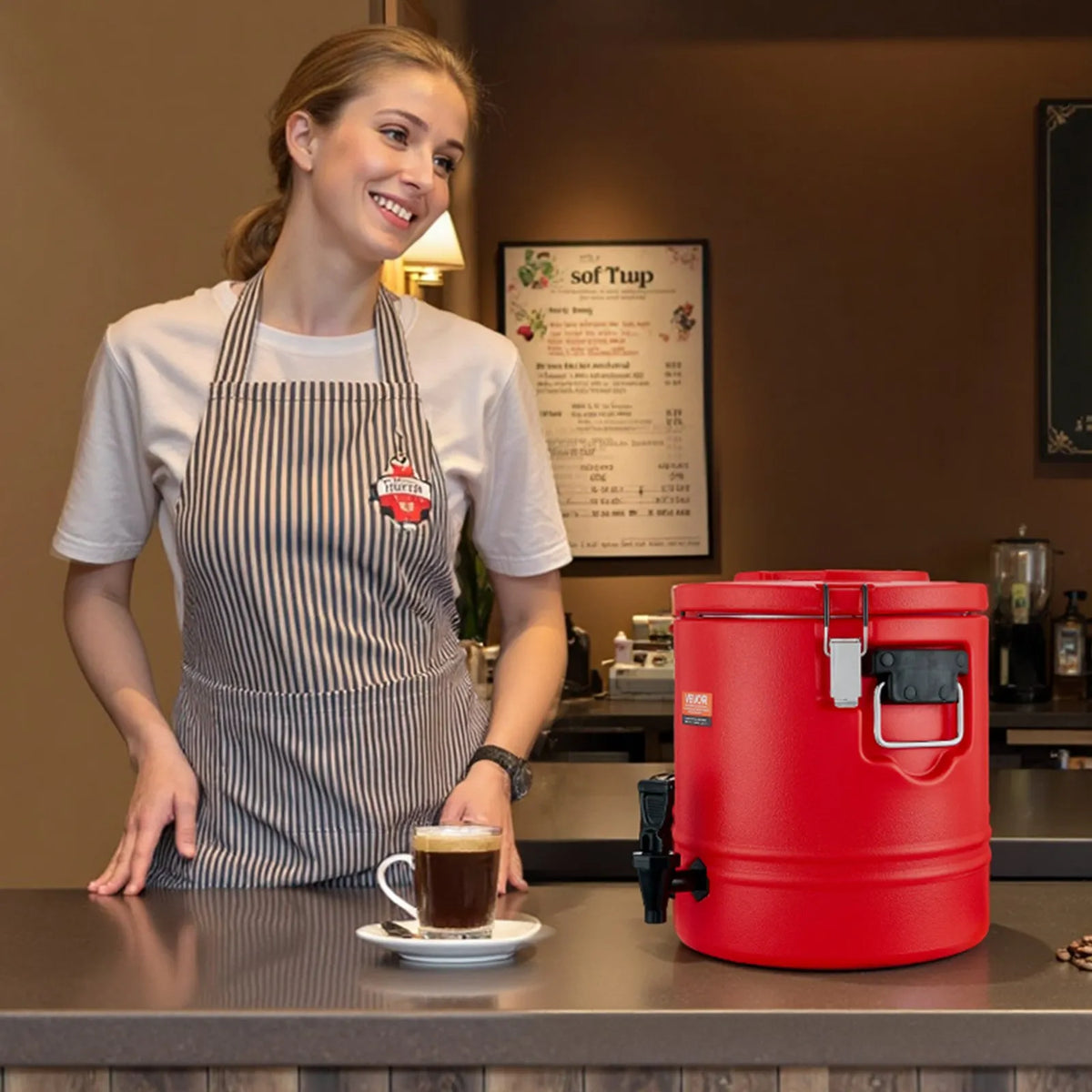VEVOR Thermal Beverage Dispenser 11.4 l with Tap, 304 Stainless Steel Interior, for Tea and Coffee