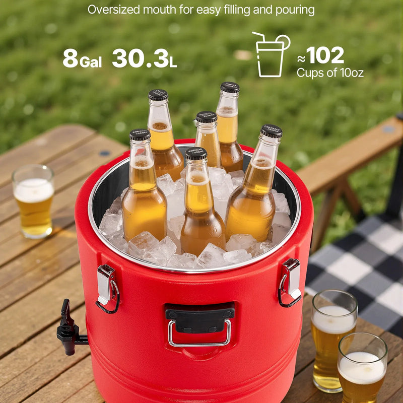 VEVOR izolētais dzērienu dozators, 30,3 L (8 gal) termo trauks karstiem un aukstiem dzērieniem ar krānu, pārtikas kvalitātes dzērienu konteiners ar 304 nerūsējošā tērauda iekšpusi, piemērots tējai, kafijai, restorāniem un āra pasākumiem