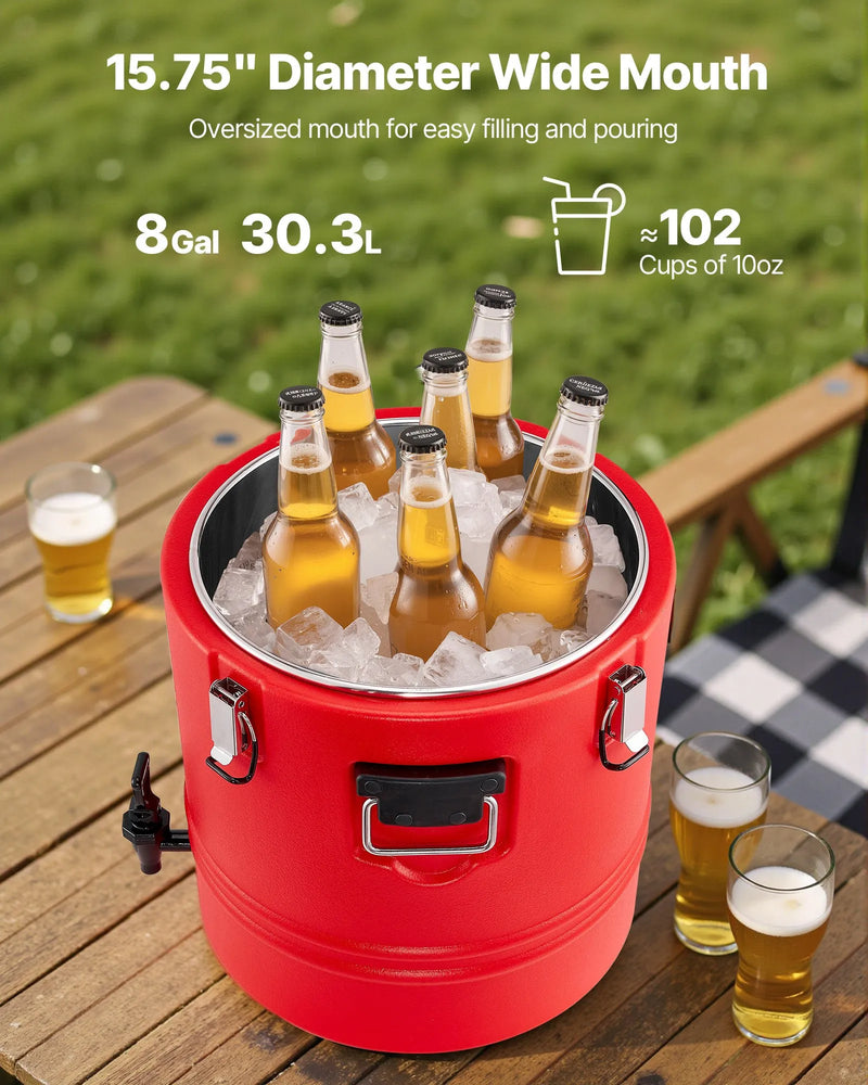 VEVOR izolētais dzērienu dozators, 30,3 L (8 gal) termo trauks karstiem un aukstiem dzērieniem ar krānu, pārtikas kvalitātes dzērienu konteiners ar 304 nerūsējošā tērauda iekšpusi, piemērots tējai, kafijai, restorāniem un āra pasākumiem