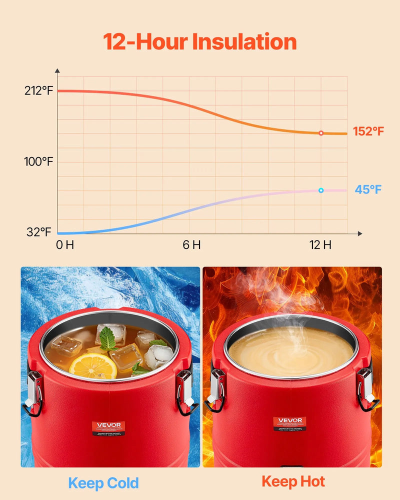 VEVOR izolētais dzērienu dozators, 30,3 L (8 gal) termo trauks karstiem un aukstiem dzērieniem ar krānu, pārtikas kvalitātes dzērienu konteiners ar 304 nerūsējošā tērauda iekšpusi, piemērots tējai, kafijai, restorāniem un āra pasākumiem