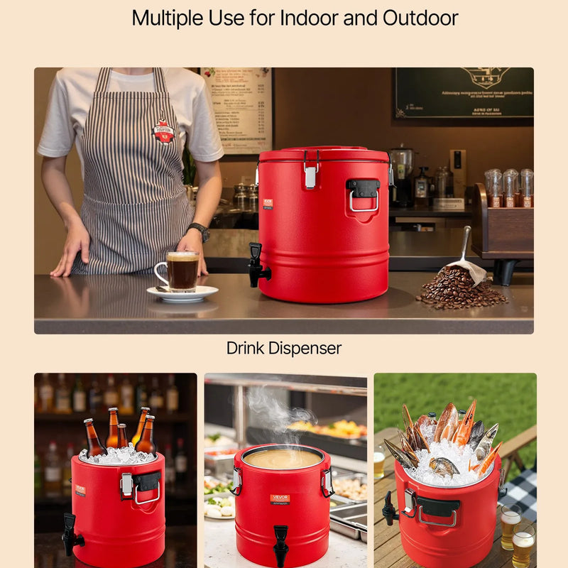 VEVOR izolētais dzērienu dozators, 30,3 L (8 gal) termo trauks karstiem un aukstiem dzērieniem ar krānu, pārtikas kvalitātes dzērienu konteiners ar 304 nerūsējošā tērauda iekšpusi, piemērots tējai, kafijai, restorāniem un āra pasākumiem