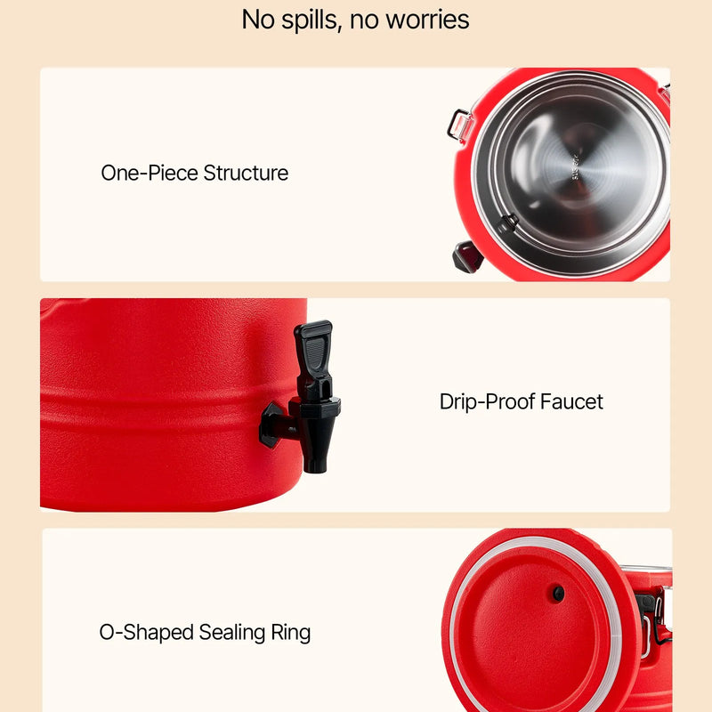 VEVOR izolētais dzērienu dozators, 30,3 L (8 gal) termo trauks karstiem un aukstiem dzērieniem ar krānu, pārtikas kvalitātes dzērienu konteiners ar 304 nerūsējošā tērauda iekšpusi, piemērots tējai, kafijai, restorāniem un āra pasākumiem