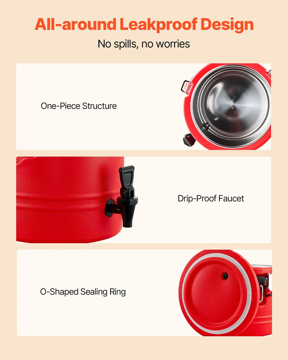 VEVOR Thermal Beverage Dispenser 30.3 l with Tap, 304 Stainless Steel Interior, for Tea and Coffee
