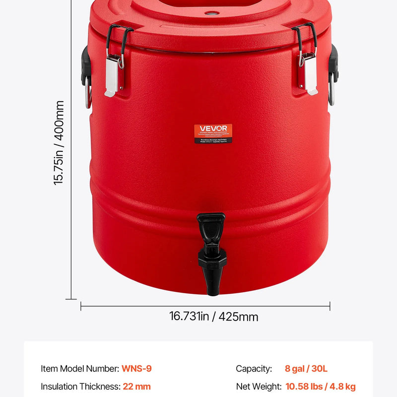 VEVOR izolētais dzērienu dozators, 30,3 L (8 gal) termo trauks karstiem un aukstiem dzērieniem ar krānu, pārtikas kvalitātes dzērienu konteiners ar 304 nerūsējošā tērauda iekšpusi, piemērots tējai, kafijai, restorāniem un āra pasākumiem