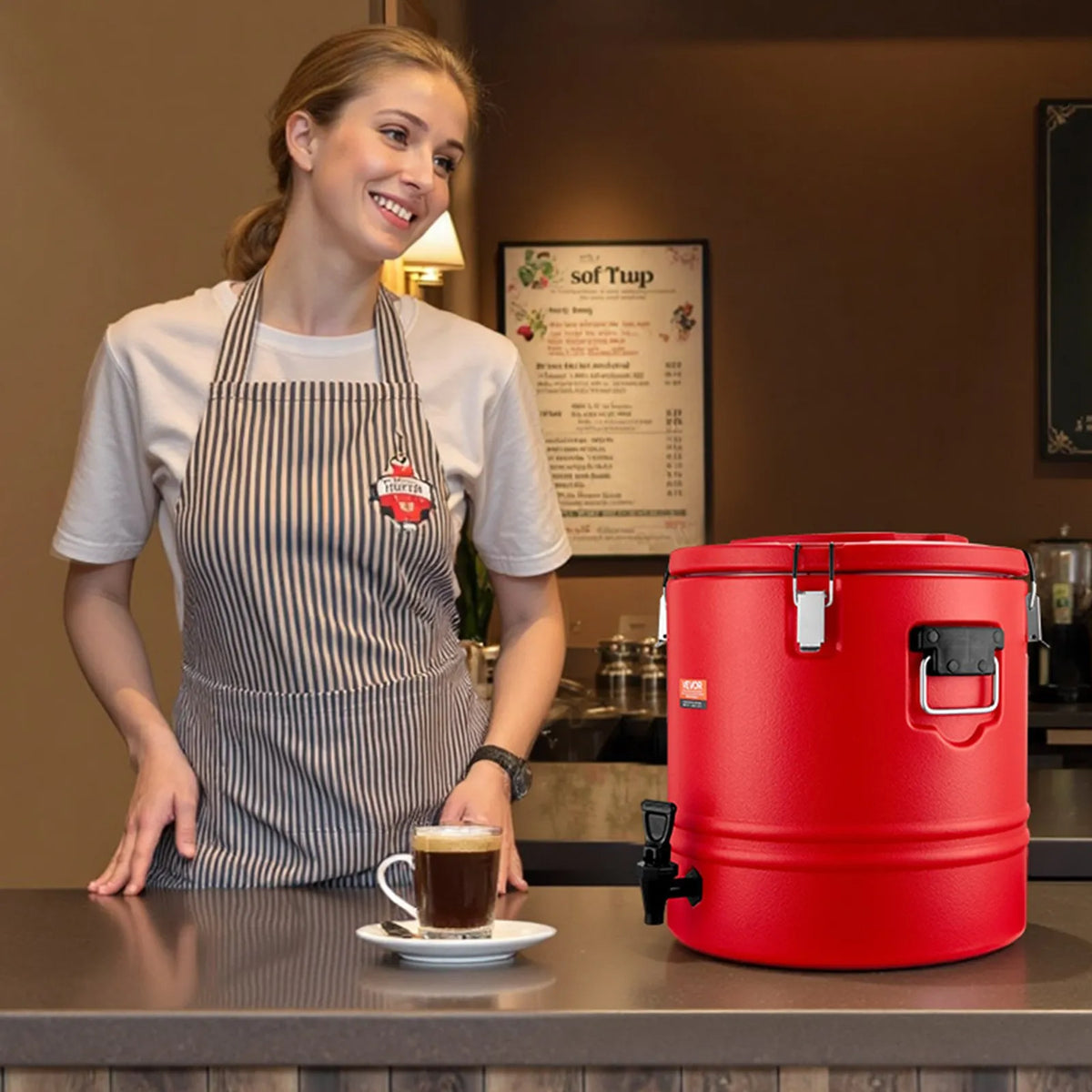 VEVOR Thermal Beverage Dispenser 30.3 l with Tap, 304 Stainless Steel Interior, for Tea and Coffee