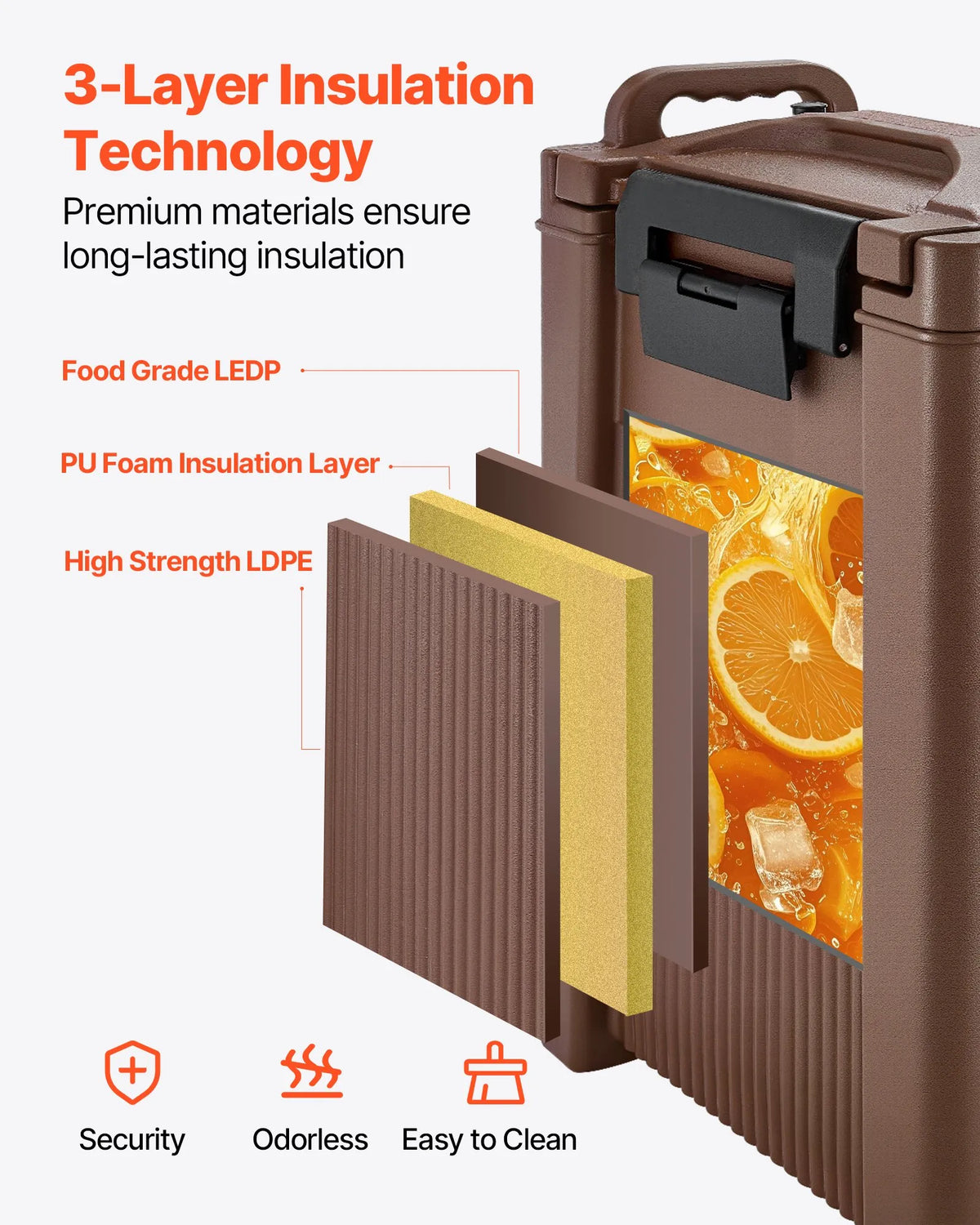 VEVOR Insulated Beverage Dispenser 19 l with Tap and Handle, for Tea, Coffee and Water, Brown