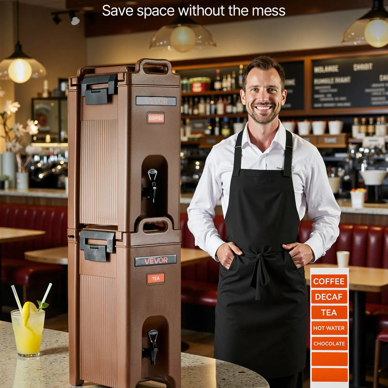 Izolēts dzērienu dozators, 19 l, ar krāniņu un rokturi, pārtikas kvalitātes termiskais trauks tējai, kafijai un ūdenim, brūns