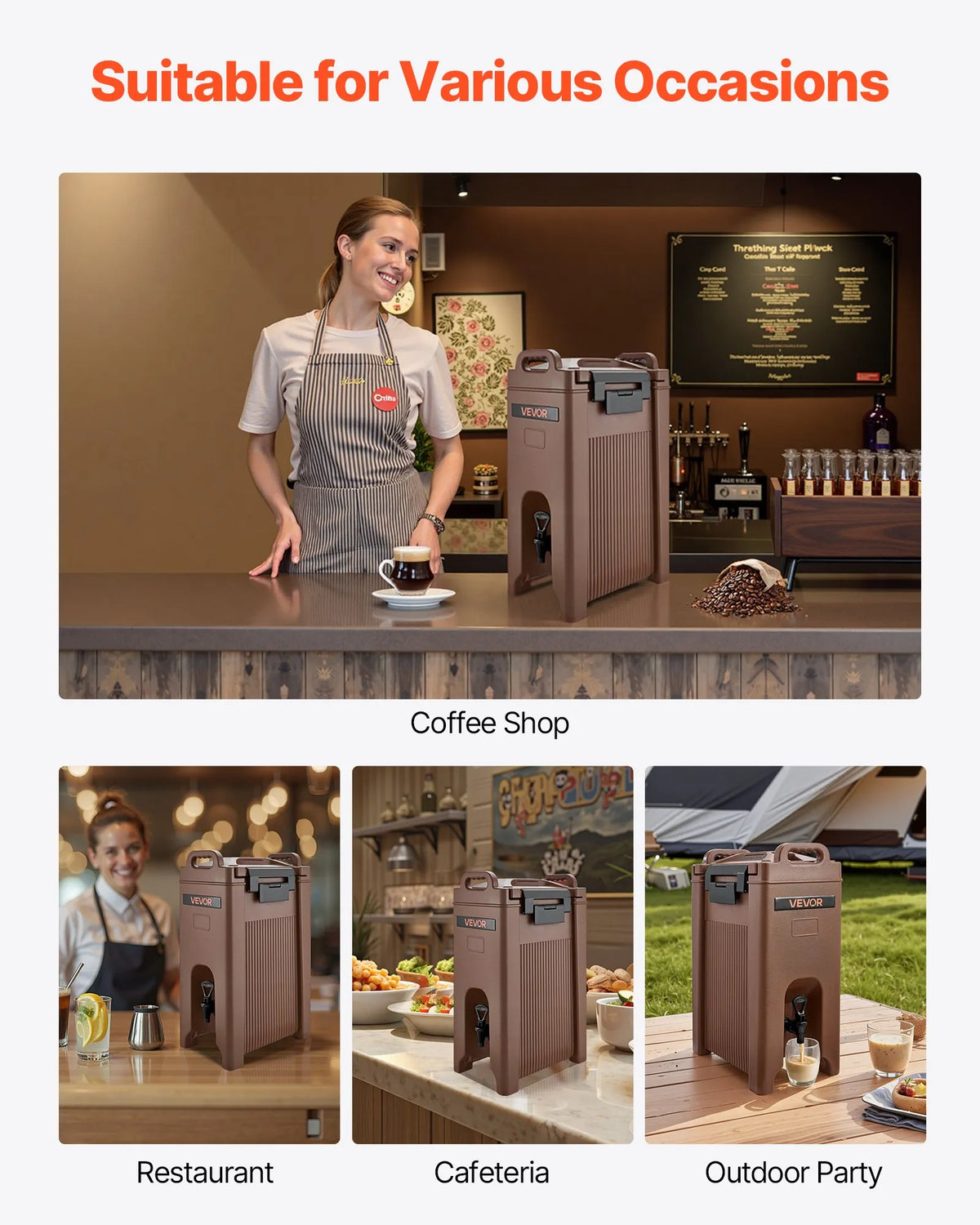 VEVOR Insulated Beverage Dispenser 19 l with Tap and Handle, for Tea, Coffee and Water, Brown